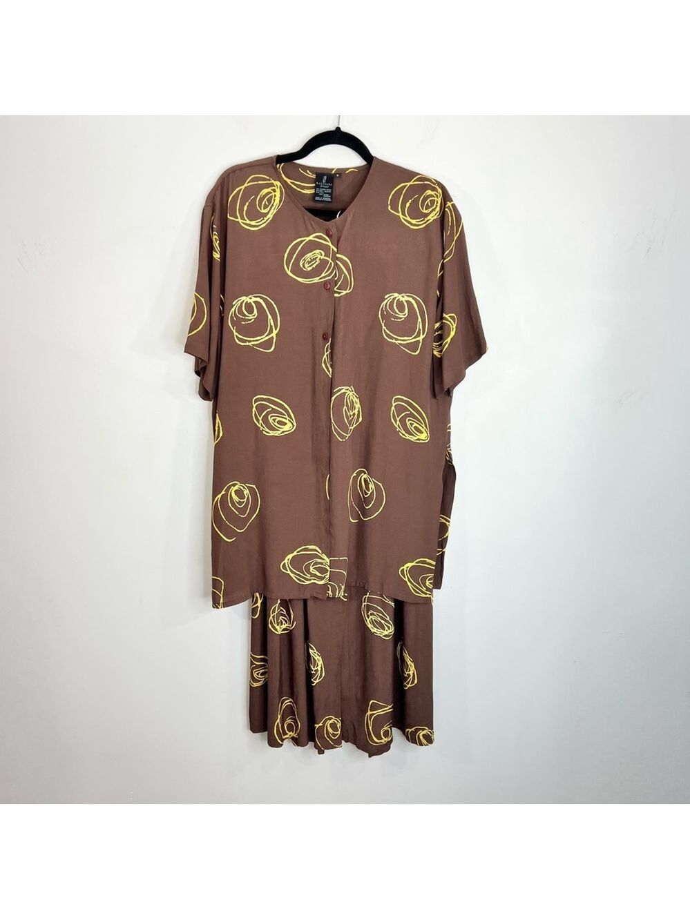Kaliyana Artwear Ottawa brown yellow abstract floral skirt jacket top 3 pc set M - Picture 4 of 17